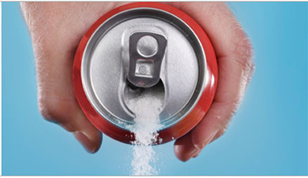 photo of sugar pouring out of a soda can